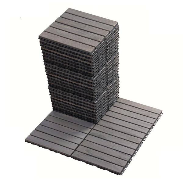 Anvil 12 in. x 12 in. Square 6-Slats Acacia Wood Deck Tiles in Gray (30 Per Box)