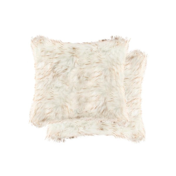 Luxe Faux Fur Belton Gradient Tan 18 in. x 18 in. Faux Sheepskin Decorative Pillow (Set of 2)