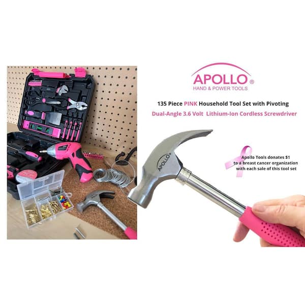 Apollo Household Tool Kit with 16.5 in. Tool Box Pink (170-Piece