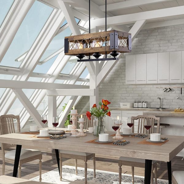 Lnc 3 Light 24 In Modern Farmhouse Real Wood Box Kitchen Island Chandelier With Clear Glass Shades And Natural Ropes A03144 Lnc 3 Light 24 In Modern Farmhouse, Solid Wood Kitchen Island Carton