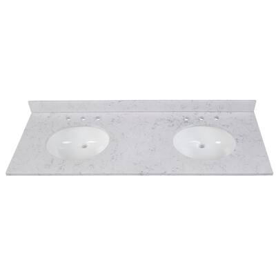 61 in. W x 22 in. D Stone Effects Double Sink Vanity Top in Pulsar with White Sinks