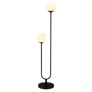 Dufrene 68.5 in 2-Light Blackened Bronze/White Milk Floor Lamp with Glass Shades