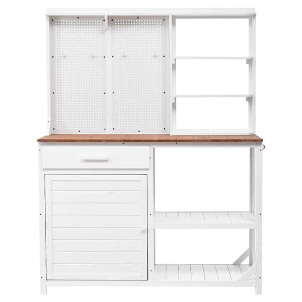 White Wood Potting Bench with Hutch, Garden Workstation for Planting, 4-Shelves and Adjustable Storage,Pegboard w/ Hooks