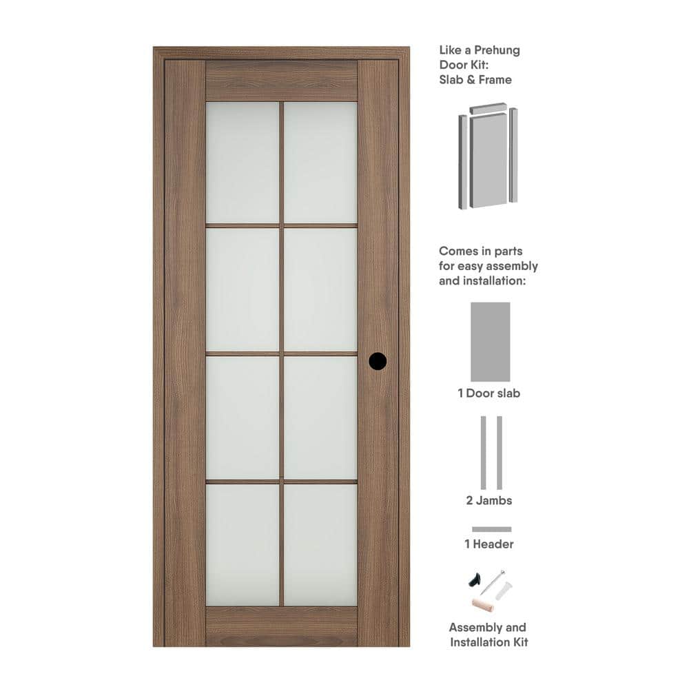 24 in. x 96 in. Vona Left-Hand 8-Lite Frosted Glass Pecan Nutwood Wood Composite Single Prehung Interior Door price history on PriceWatchPro