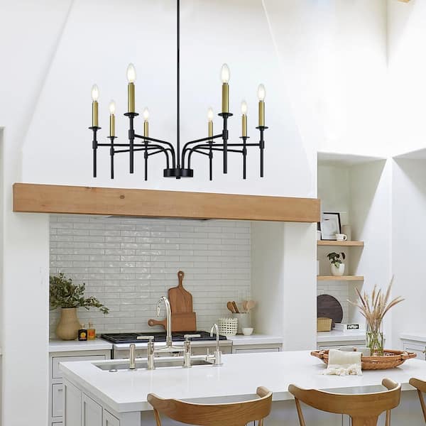 LynPon 8-Light Modern Black and Gold Candle Farmhouse Chandelier