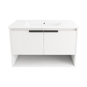 17 in. W x 32 in. D x 20 in. H Bathroom Vanity with Ceramic Sink and Soft Close Door in White