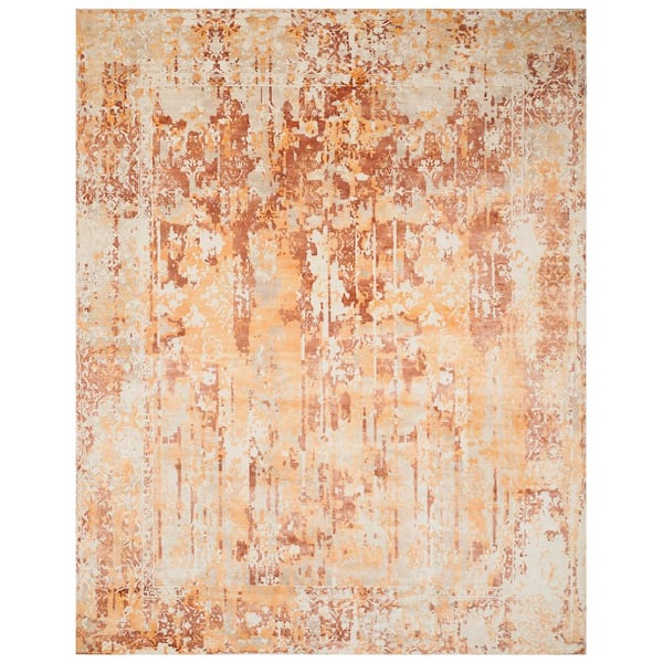 Mirage 8 ft. x 10 ft. Ivory/Rust Border Abstract Distressed Area Rug