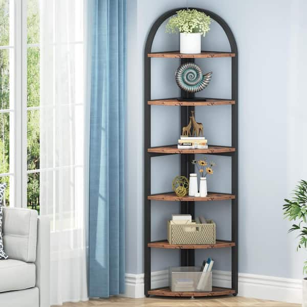 BYBLIGHT Eulas 71.6 in. Tall Brown Engineered Wood 6-Shelf Standard Bookcase