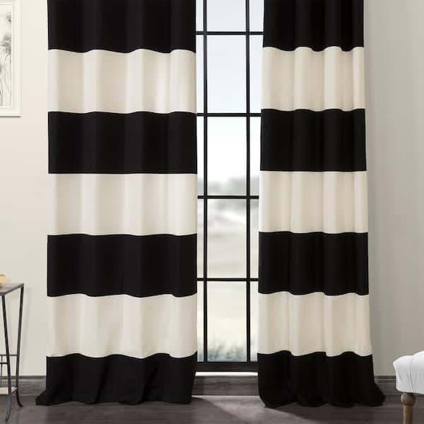 Exclusive Fabrics Furnishings Onyx Black And Off White Striped Grommet Room Darkening Curtain 50 In W X 96 L 1 Panel Prct Hs06 Gr The
