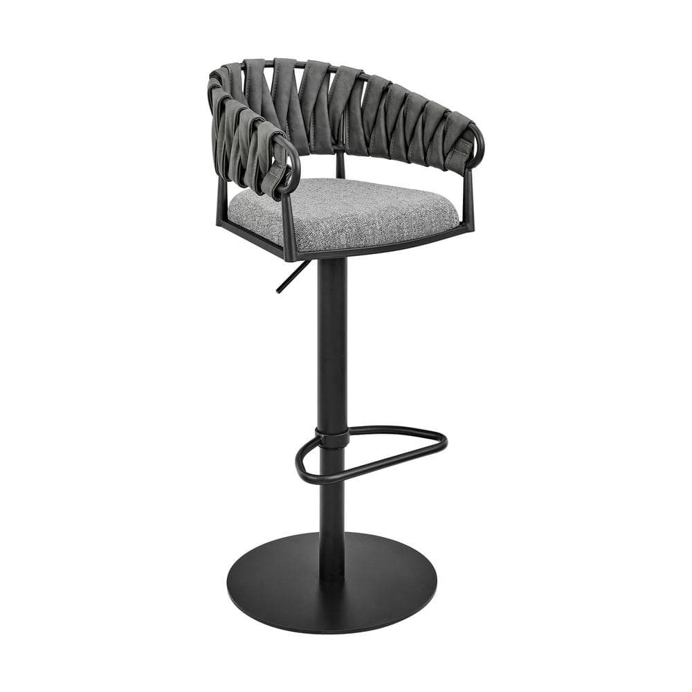 Silabe 42 in. Black Metal Adjustable Bar Stool with Faux Leather Seat