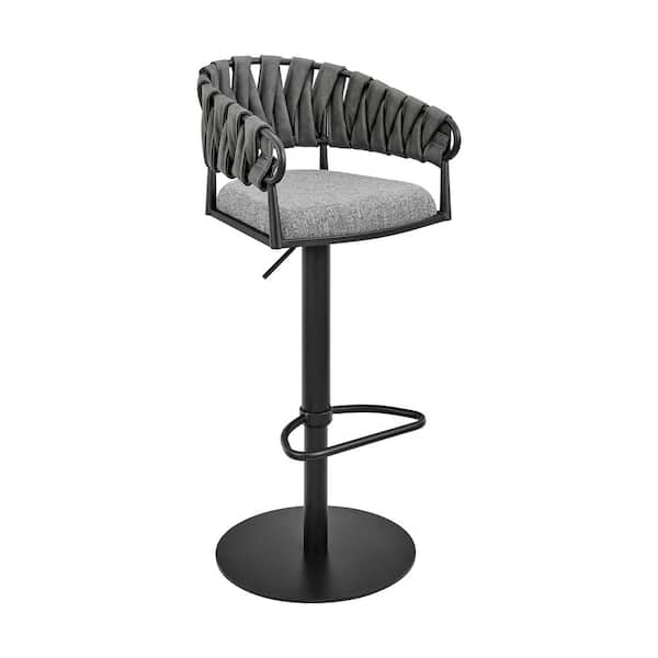 Armen Living Silabe 42 in. Black Metal Adjustable Bar Stool with Faux Leather Seat