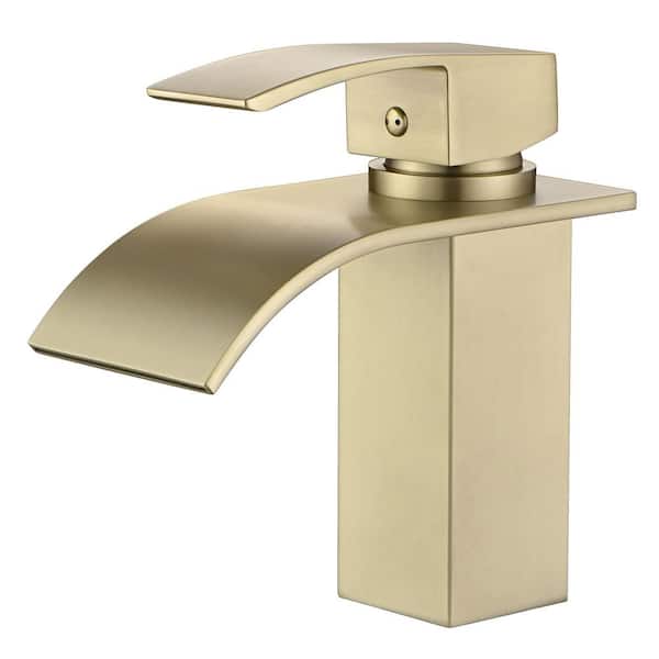 Waterfall Single Handle Single Hole Bathroom Faucet in Brushed Gold