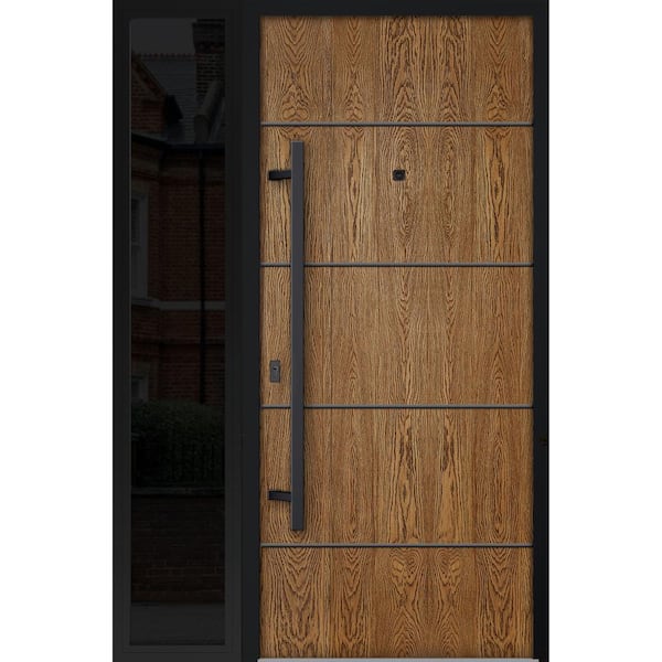 6683 52 in. x 80 in. Right-hand/Inswing Sidelight Natural Oak Steel Prehung Front Door with Hardware