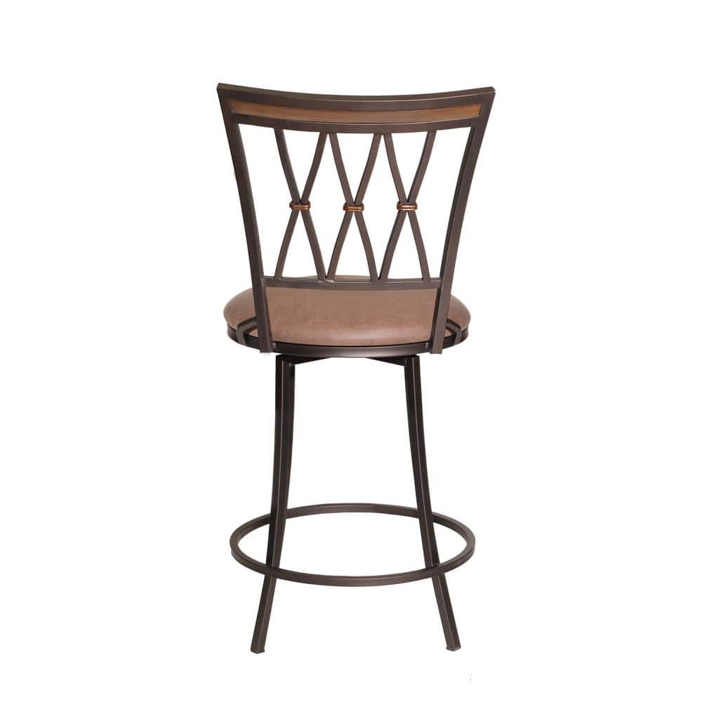 Sedona 24" Brown Leather Swivel Counter Stool with Metal Frame