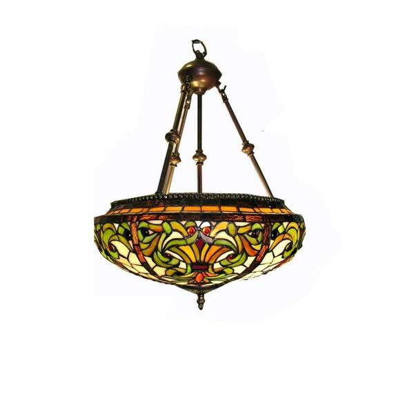 Warehouse of Tiffany Classic 2-Light Brass Multicolored Hanging Lamp
