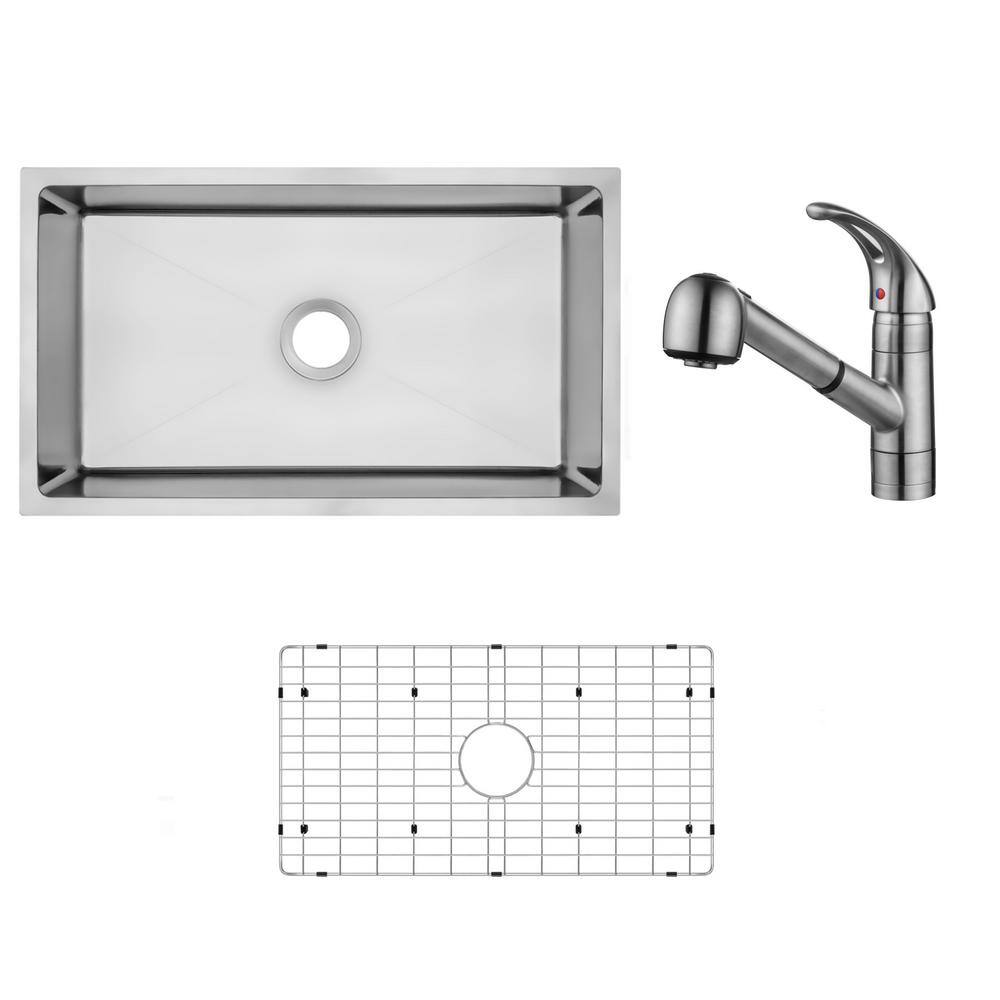 30 in. Tiny Radius Undermount Single Bowl 18-Gauge Stainless Steel Kitchen Sink with Pull-out Brushed Kitchen Faucet price history on PriceWatchPro