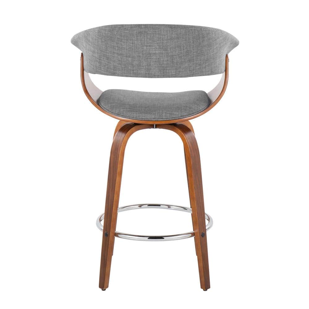 Light Gray Walnut Wood Swivel Counter Stools with Chrome Footrest, Set of 2