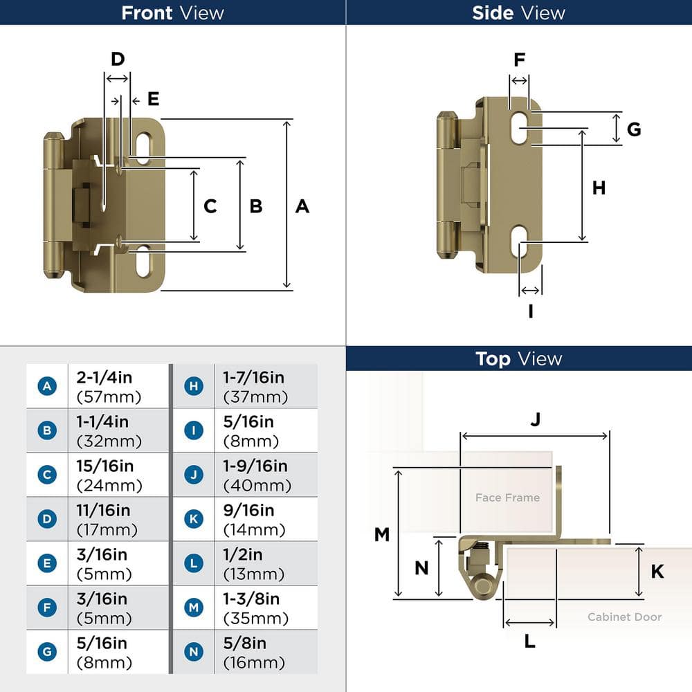 Golden Champagne 1/2 Inch Overlay Self-Closing Cabinet Hinge