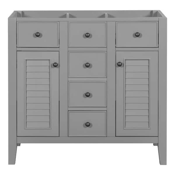 Nestfair 35 in. W x 17.9 in. D x 33.4 in. H Bath Vanity Cabinet without Top in Gray with 2 Cabinets and 5 Drawers