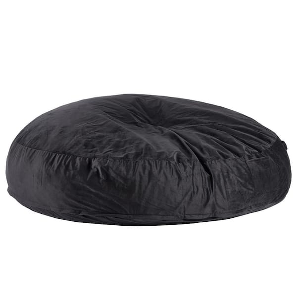 Bean Bag Chair, Plastic, High-Density Foam Filling Round Bean Bag, Outdoor Rocking Chair with Cushion, Black