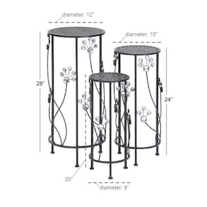 28 in. Black Cylinder Metal Floral Crystal Plantstand with 3-Tiers