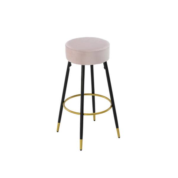 Back Bar Stool With Velvet Seat, Baby Pink Bar Stools With Backs