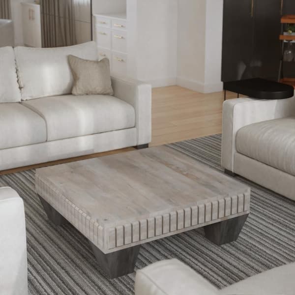 THE URBAN PORT 36 in. Gray Square Wood Coffee Table with Tapered Block Legs