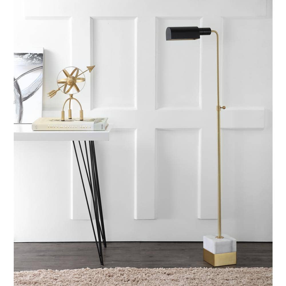 Contemporary Black Silk Shade LED Floor Lamp with Adjustable Height