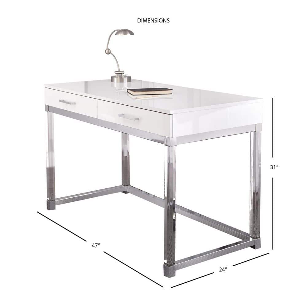 White Wood Adjustable Height Desk with Drawer
