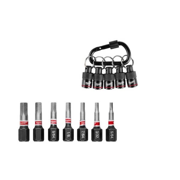 SHOCKWAVE Impact Duty Alloy Steel Security Hex Screw Driver Bit Set (7-Piece) & Hex Bit Holder w/ Carabiner