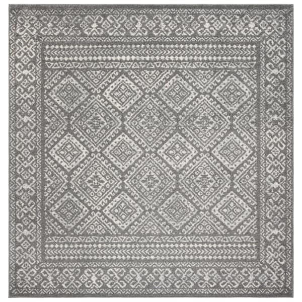 Tulum Dark Gray/Ivory Doormat 3 ft. x 3 ft. Square Border Area Rug