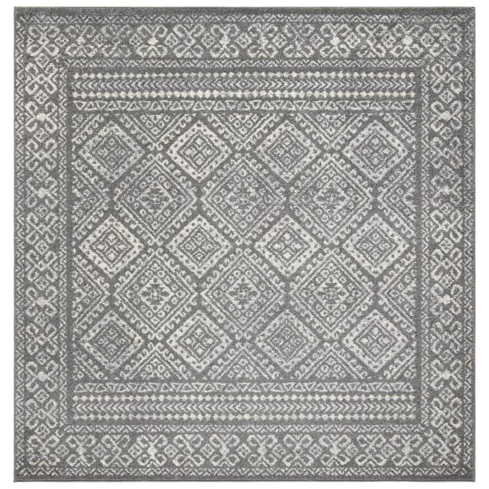 Ivory and Dark Grey Geometric Square Area Rug
