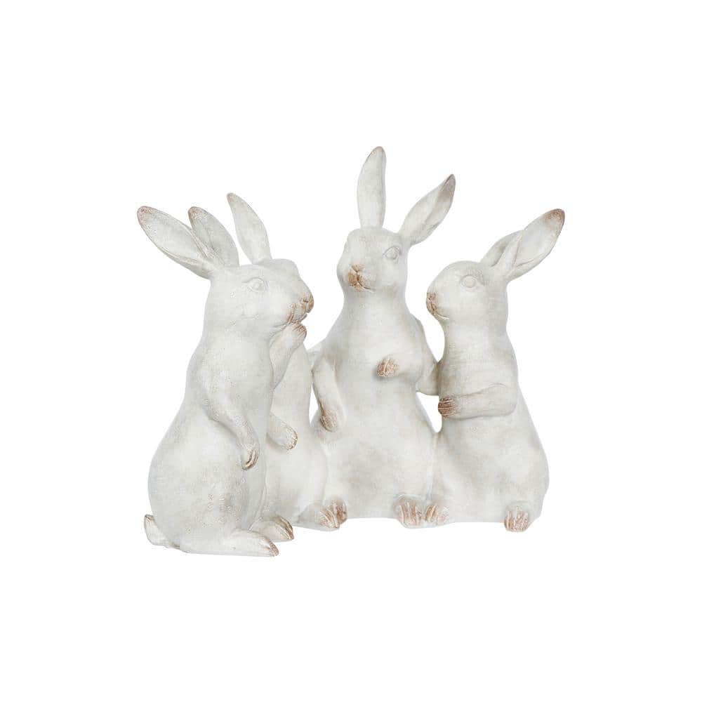 Whitewashed Resin Bunny Rabbit Quartet Figurine for Nursery Decor