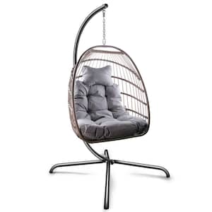 SERGA Beige Outdoor Patio Swing Egg Chair with Cushion and Pillow