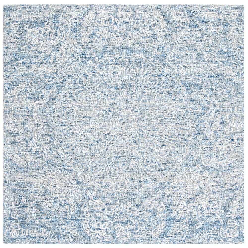 Hand-Tufted Floral Elegance Wool 6' Square Blue Rug