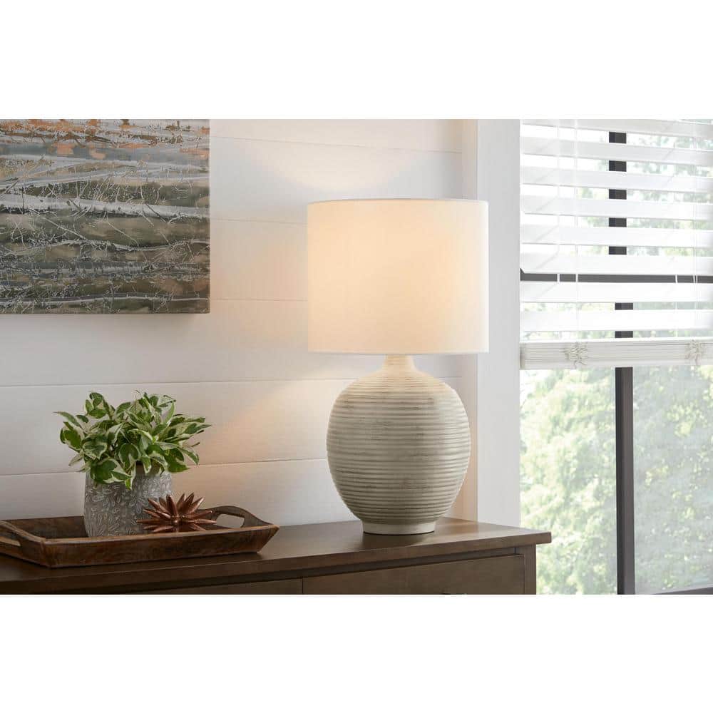 Finch 22 in. Distressed White Ribbed Table Lamp with White Linen Shade price history on PriceWatchPro