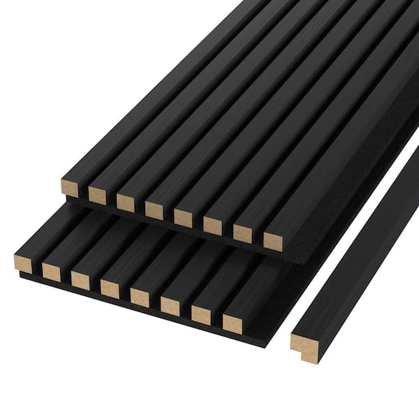 104 in. x 11 in. x 1 in. Acoustic Vinyl Squared Slat Wall Siding Board in Black Color (Set of 2-Piece)