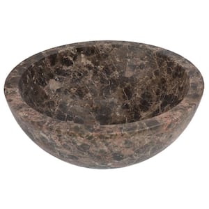 Small Round Stone Vessel Sink in Dark Emperador Marble