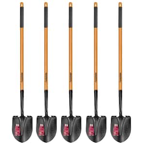 5-Piece 47 in. L Wood Handle Carbon Steel Digging Shovel with Grip Garden Tool Set