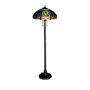 62 in. Brass Dragonfly Stained Glass Floor Lamp with Pull Chain Switch
