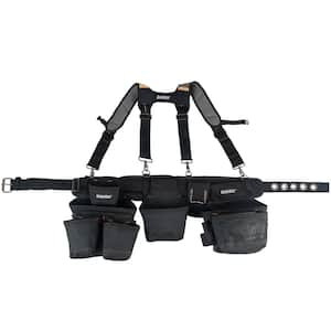 3-Bag 17-Pocket Professional High Visibility Framers Work Tool Belt Tool Storage Suspension Rig with Suspenders in Black