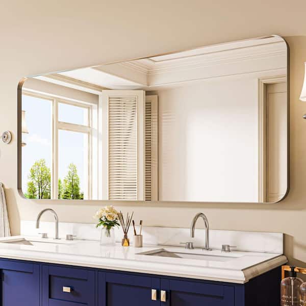72 in. W x 32 in. H Rectangular Aluminum Framed Wall Bathroom Vanity Mirror in Silver