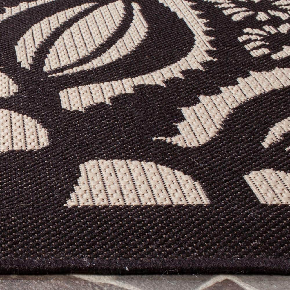 Beige and Black Easy-Care Synthetic Rectangular Rug