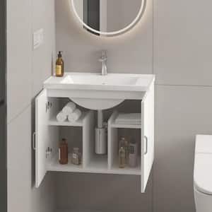 24 in. W x 14 in. D x 19 in. H Single Sink Wall-Mounted Bath Vanity in White with White Ceramic Top