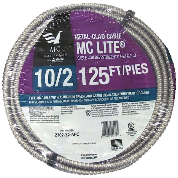 AFC Cable Systems 10/2 x 125 ft. Solid MC Lite Cable