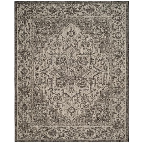 Courtyard 8 ft. x 10 ft. Slate/Gray Ornate Floral Medallion Indoor/Outdoor Area Rug