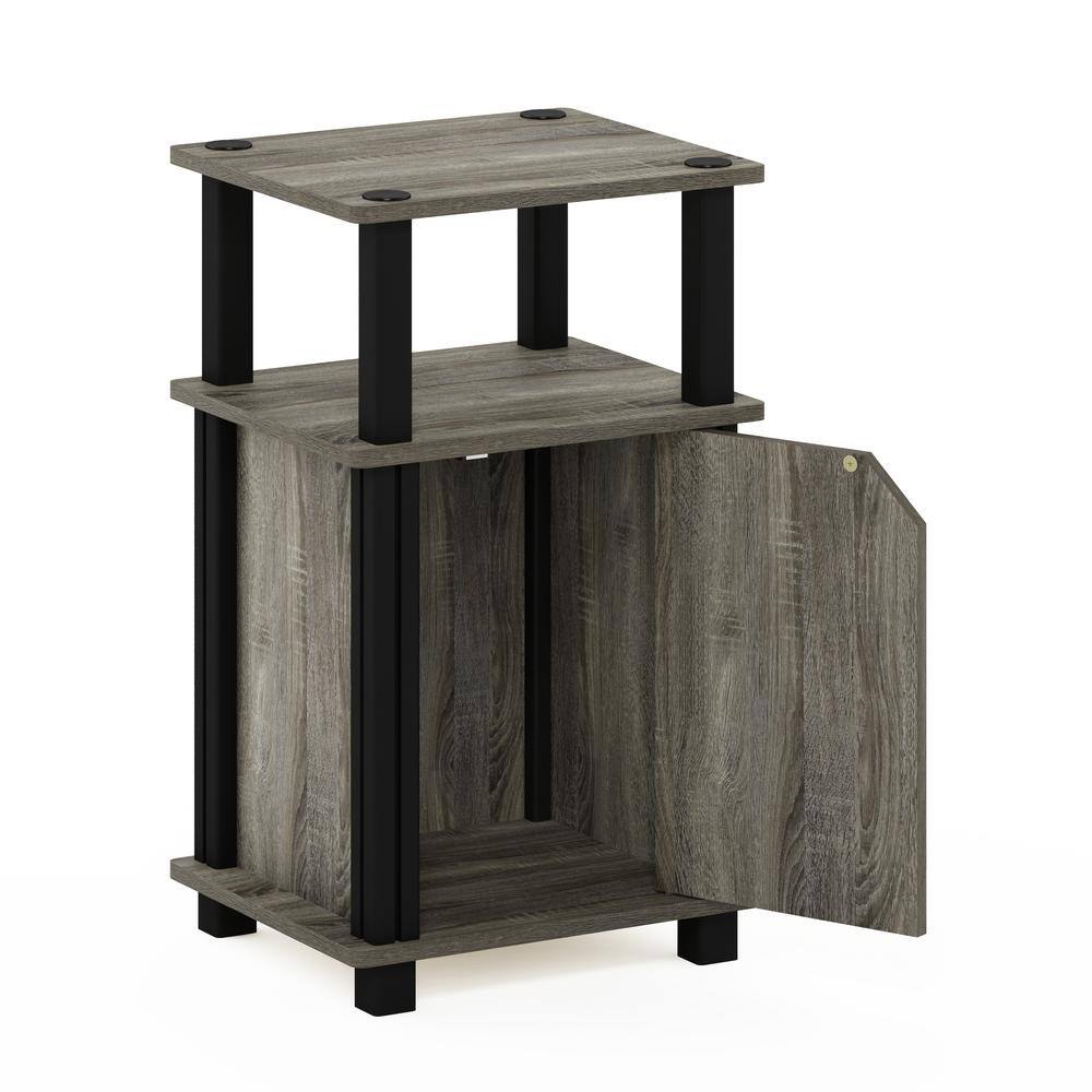 French Oak & Black Square End Table with Storage Shelf