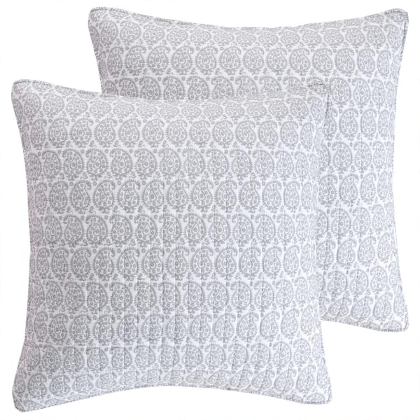 LEVTEX HOME Darcy Grey Paisley Quilted Cotton Euro Sham (Set of 2)