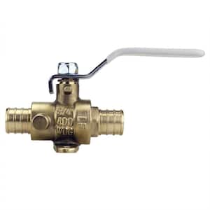 3/4 in. Brass PEX-B Barb Ball Valve with Drain and Mounting Pad
