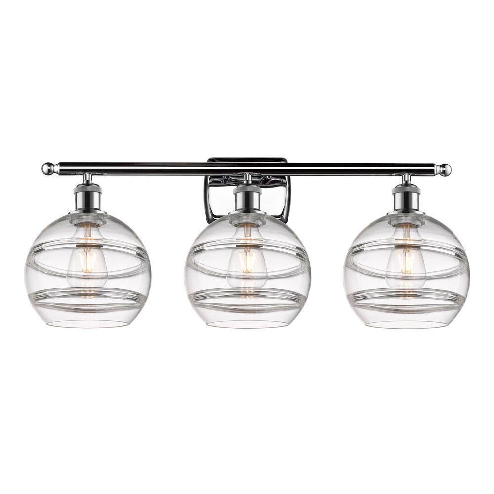 Rochester 28 in. 3-Light Polished Chrome Vanity Light with Glass Shade price history on PriceWatchPro
